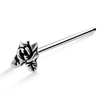 Rose with Leaf Shaped Silver Straight Nose Stud NSKA-755